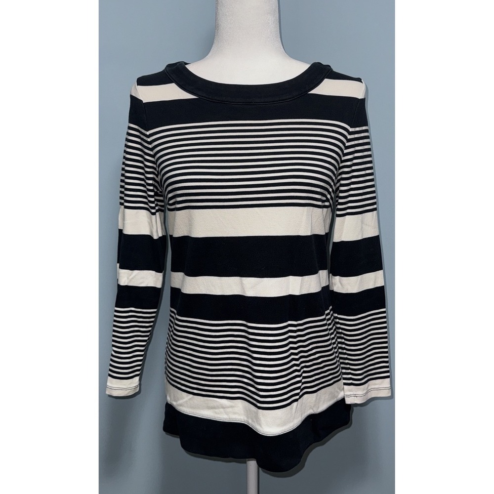 Talbots Petite Size Mp 100 Cotton Sweatshirt Striped Long Sleeve Casual Fall
